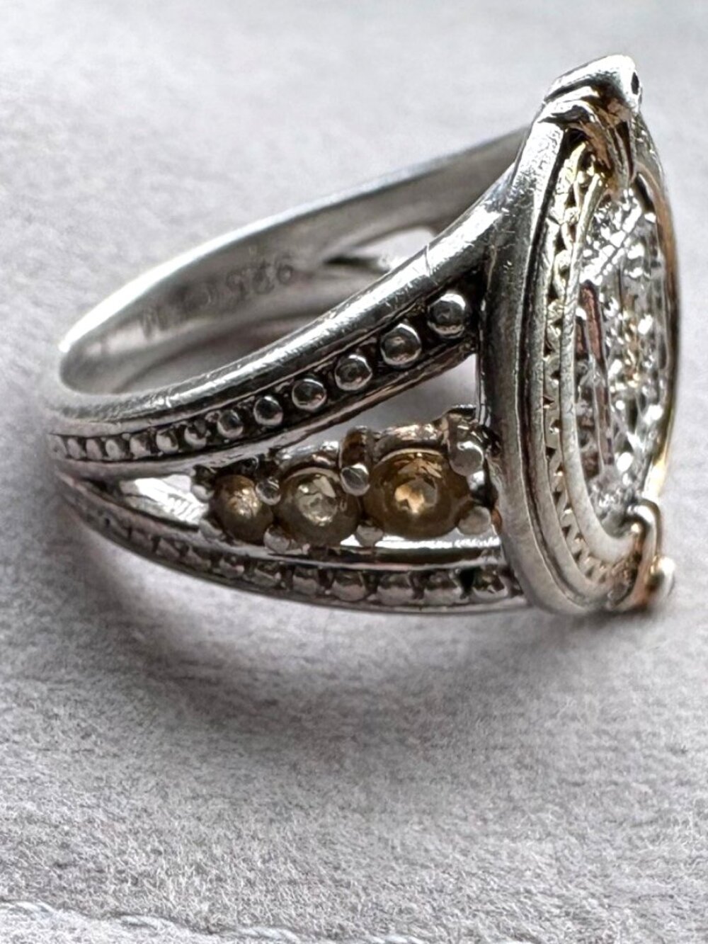 1784 EL CAZADOR Signet Ring STERLING 925 GOLD Plate, CITRINE Stones Pirate FM